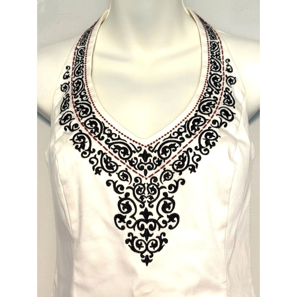 White House Black Market Structured Halter Top Sz US 8 Cotton Embroidered Lined - Picture 2 of 10